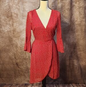 Red Polka Dot Open Back Wrap Dress – Size S